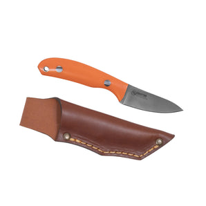 liten jaktkniv med orange G10 skaft